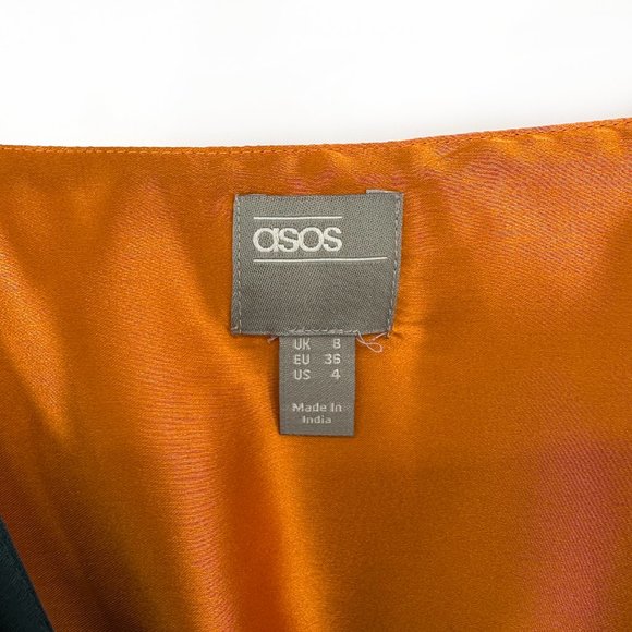 ASOS Color Blocked Pleated Skirt Satin Midi Dress - Picture 4 of 10